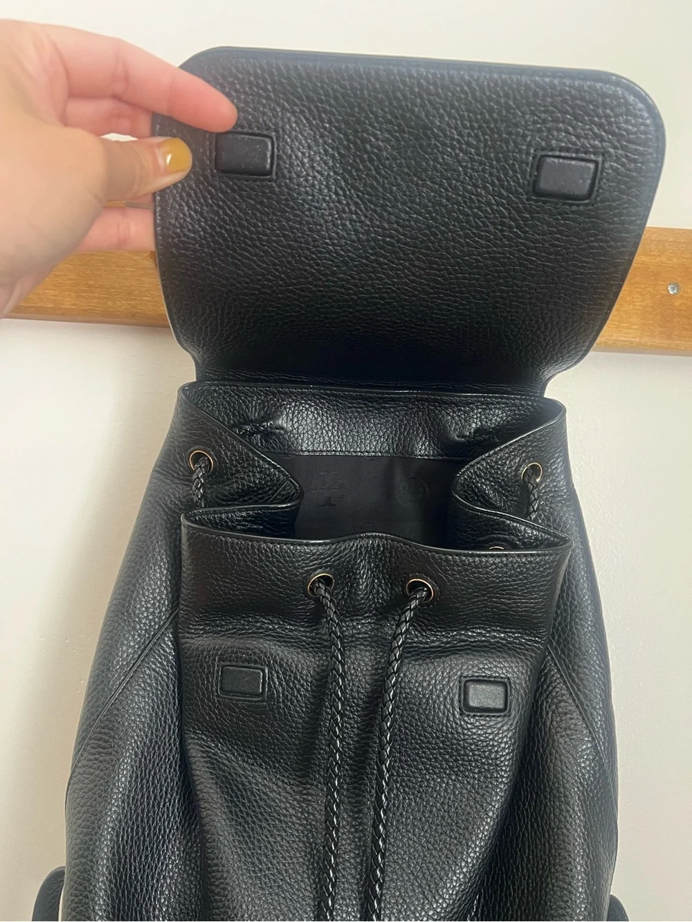 Tory Burch Black Pebbled Tassel Mini Backpack